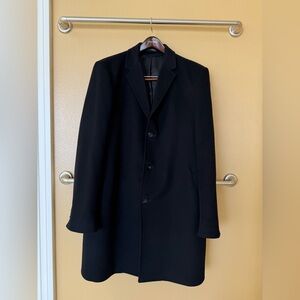 John W Nordstrom Mens Black Single Breasted Wool Cashmere Overcoat 48L